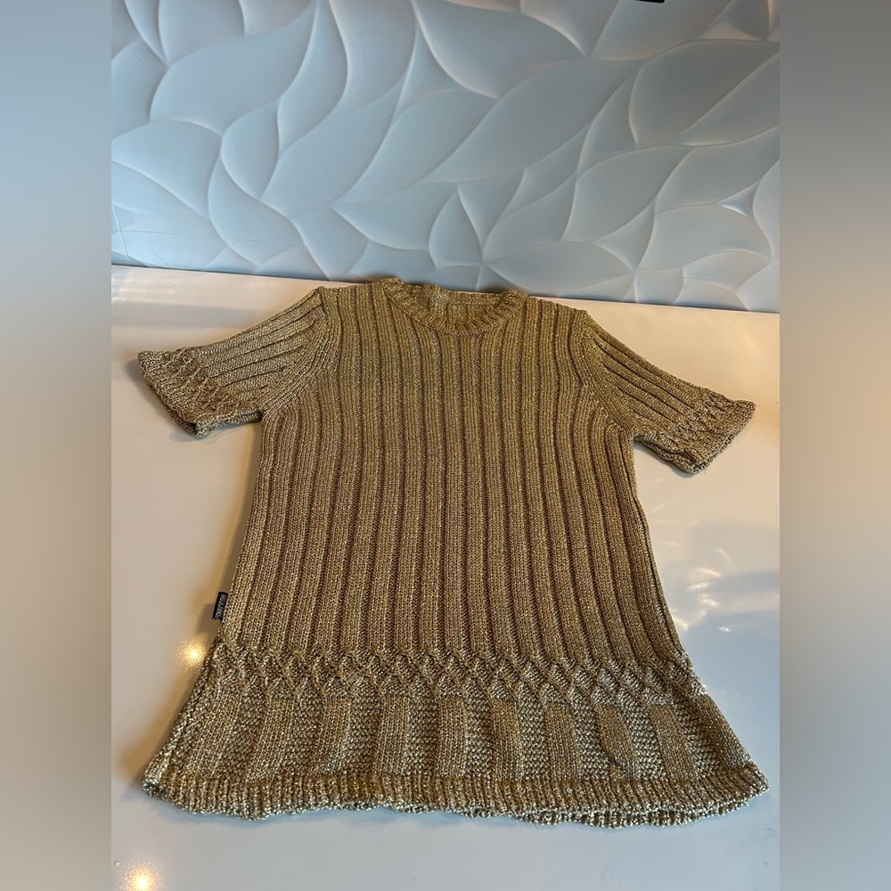 Moschino Gold Knit Short Sleeve Top Size S